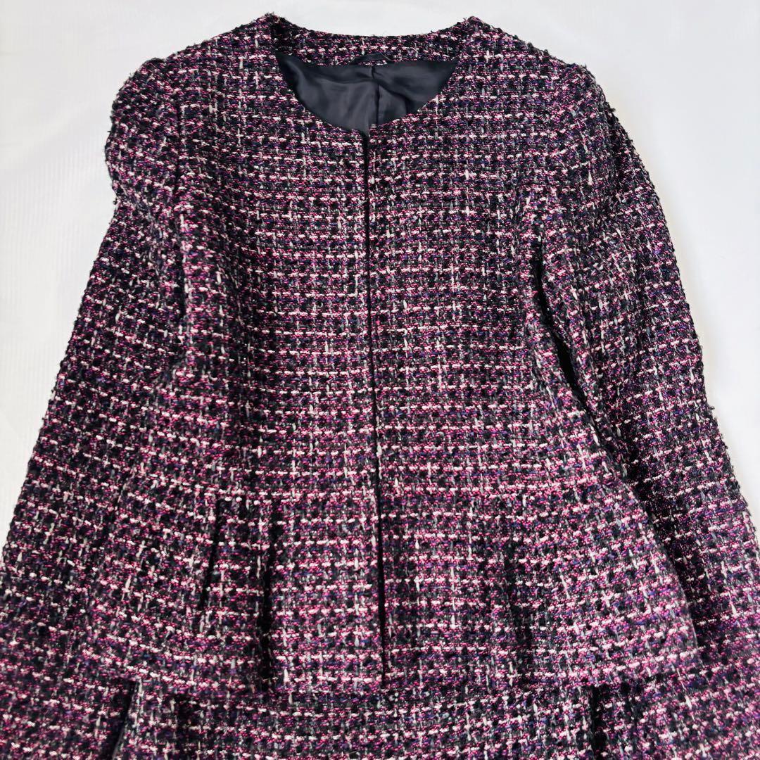 ANAYI ラメ ツイード ノーカラー セットアップ セレモニー 38 Mサイズ ANAYI ラメ ツイード ノーカラー セットアップ セレモニー 38 Mサイズ