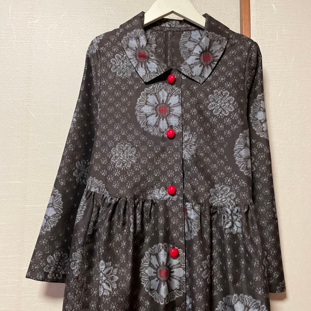 古典 泥染め 藍大島ワンピース