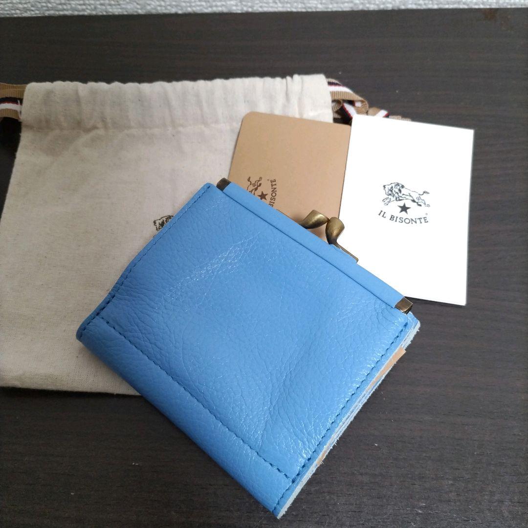 新品 イルビゾンテ 本革 レザー がま口 折り財布 ウォレット スティールブルー