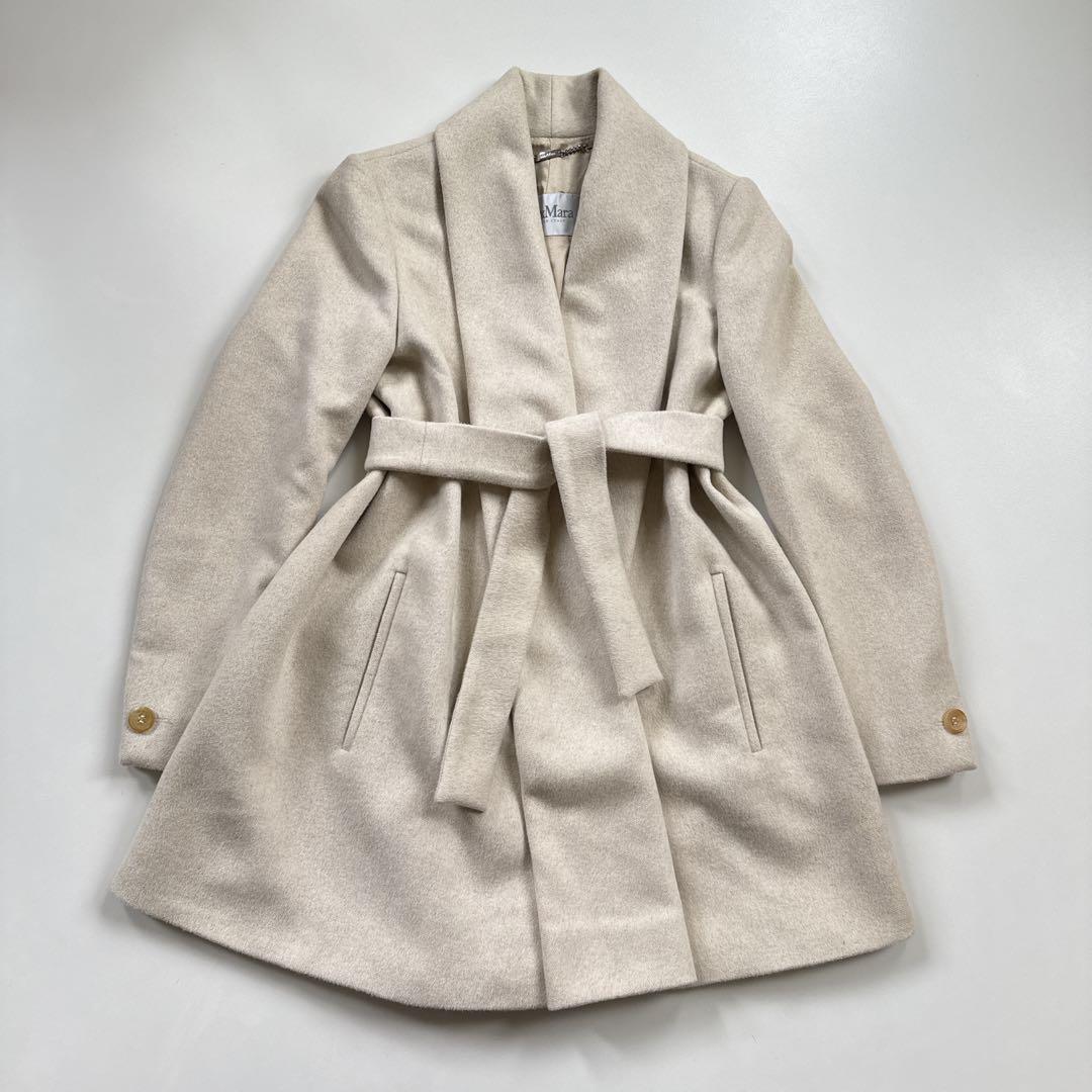 白タグ マックスマーラ キャメル アンゴラ ベルテッド コートS Max Mara