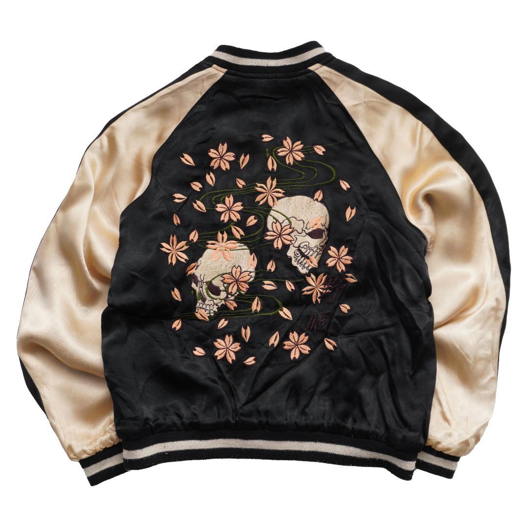PinBall スカジャン スカル 桜 刺繍 XS 90s リバーシブル 背面有