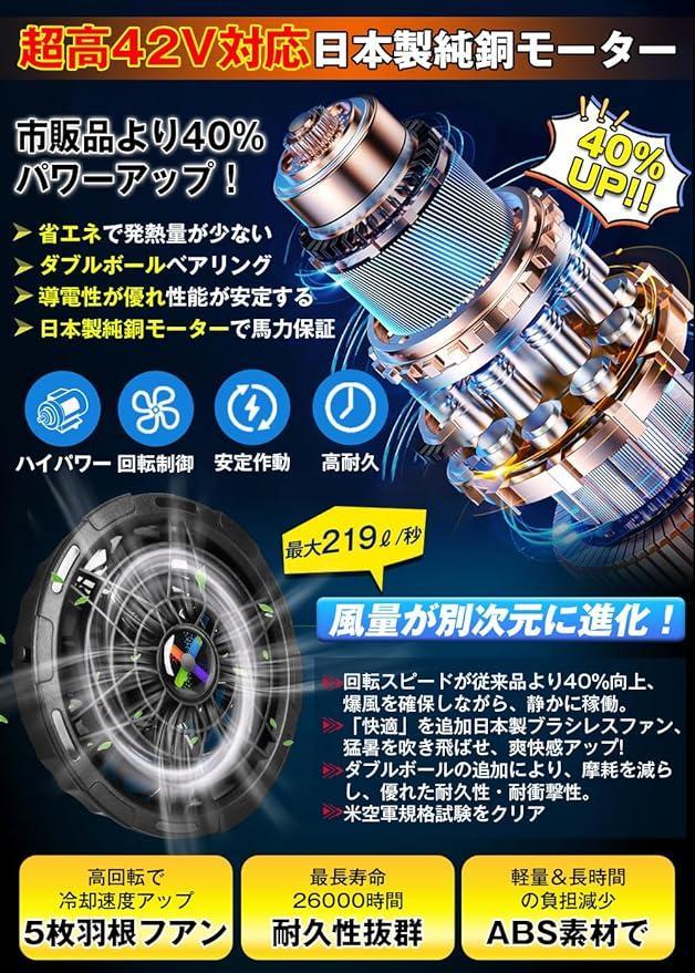 ファンバッテリーセット42V超高出力 2種類駆動モード 作業服専用 急速充電器
