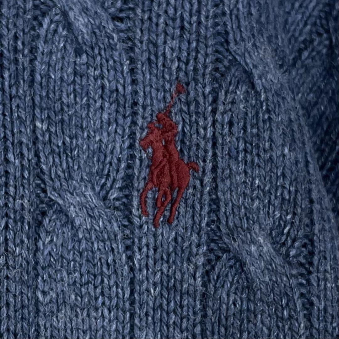 ☆希少☆ポロラルフ 刺繍ポニー ハーフジップ ケーブルニット ロイヤルブルー