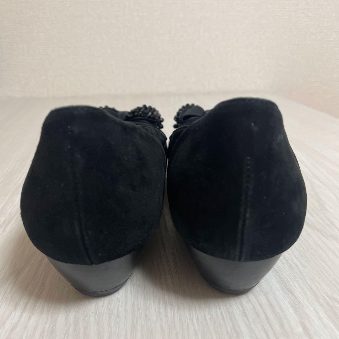 REGAL＊platinum＊スエードパンプス＊リボンモチーフ＊黒＊24.5㎝