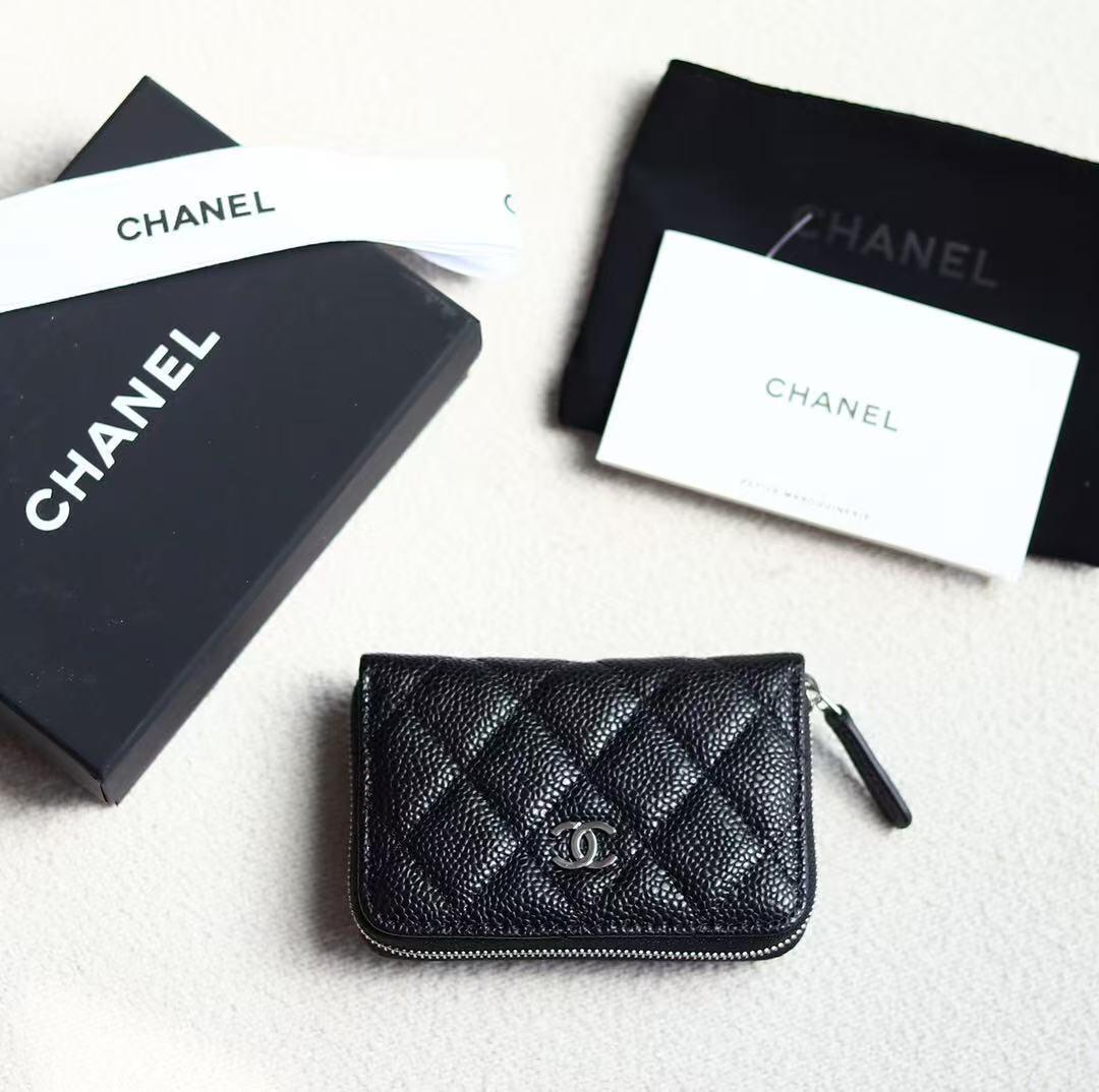 美品 CHANEL ブラックレザー コインケース・小銭入れ ~ ~v1