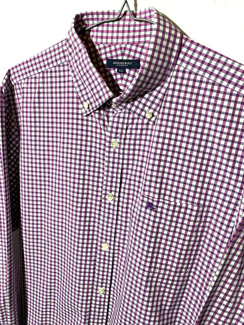 BURBERRYLONDON M L 長袖 ギンガムチェック 長袖 紫 シャツ