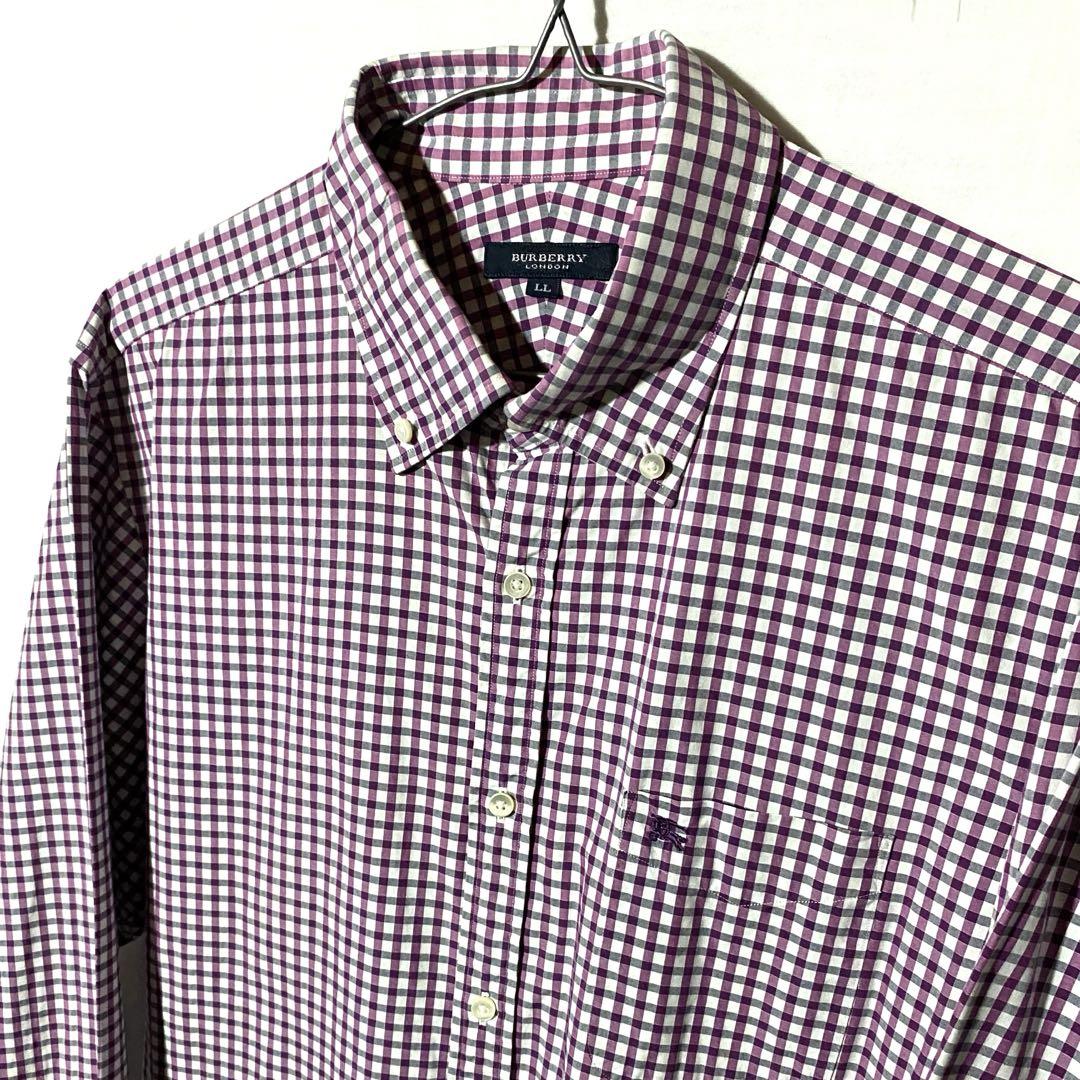 BURBERRYLONDON M L 長袖 ギンガムチェック 長袖 紫 シャツ