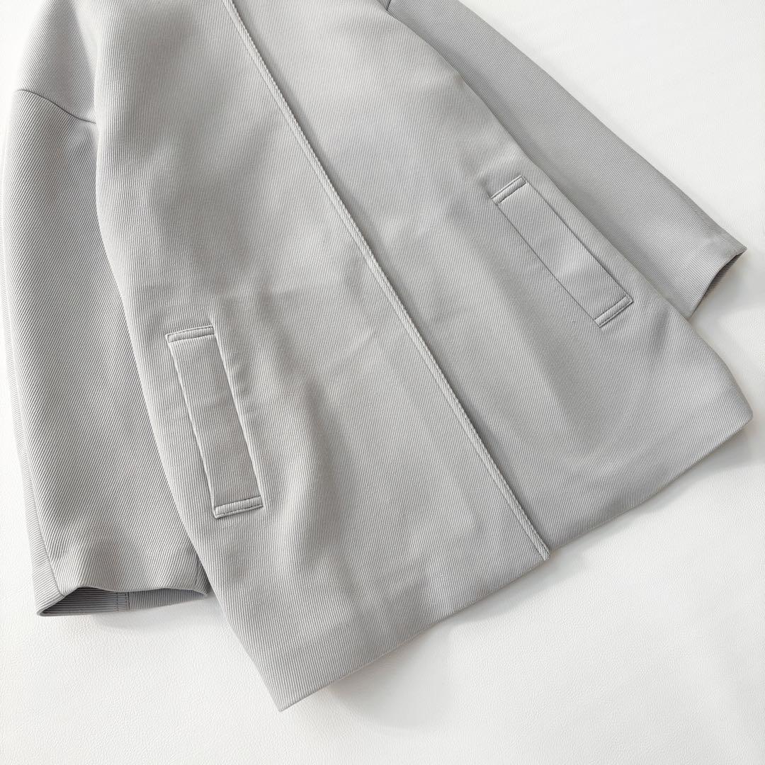 1066y 美品 ユナイテッドアローズ ノーカラーハーフコート グレー S