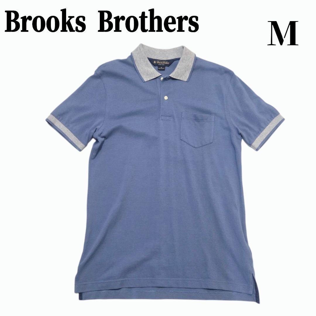 Brooks Brothers　半袖ポロシャツ　M　ブルー×グレー系　コットン