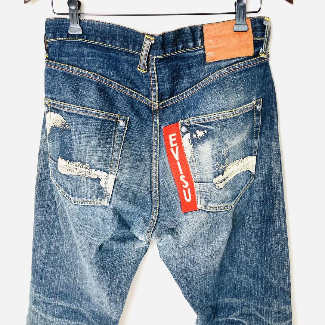 「激渋　入手困難　EVISU 花柄刺繍 デニムパンツ　和柄カモメ　赤耳 1円〜 EVIS エヴィスジーンズ 和柄 刺繍 カモメ W35 赤耳 メンズ