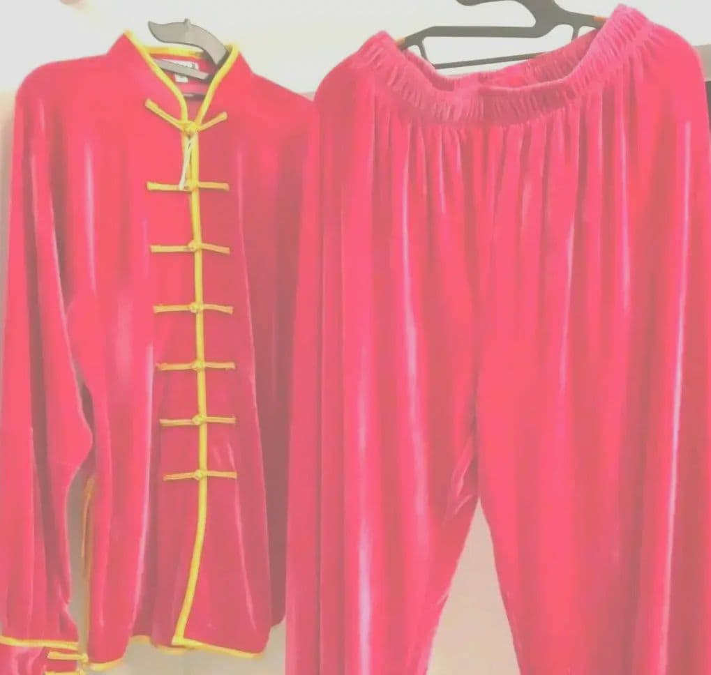 太極拳ウェア　上下　セット　新品　ピンク 太極拳服綿半袖太極拳カジュアルな中国風プリント武道スーツ,Pink-S