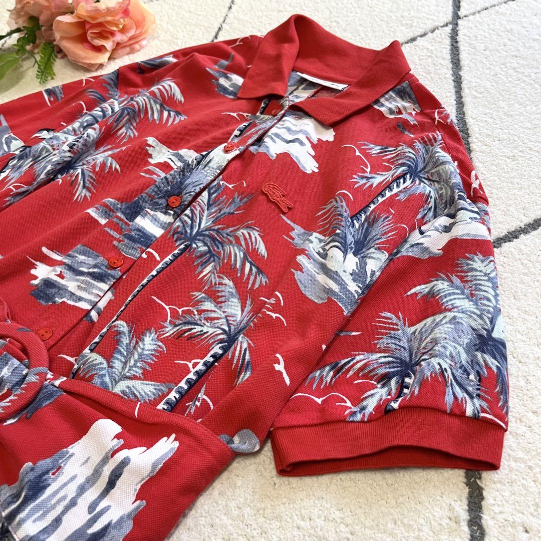 【美品】ラコステ ポロシャツワンピース ボタニカル柄 ベルト フラワー花柄 半袖 美品】ラコステ ポロシャツワンピース ボタニカル柄 ベルト