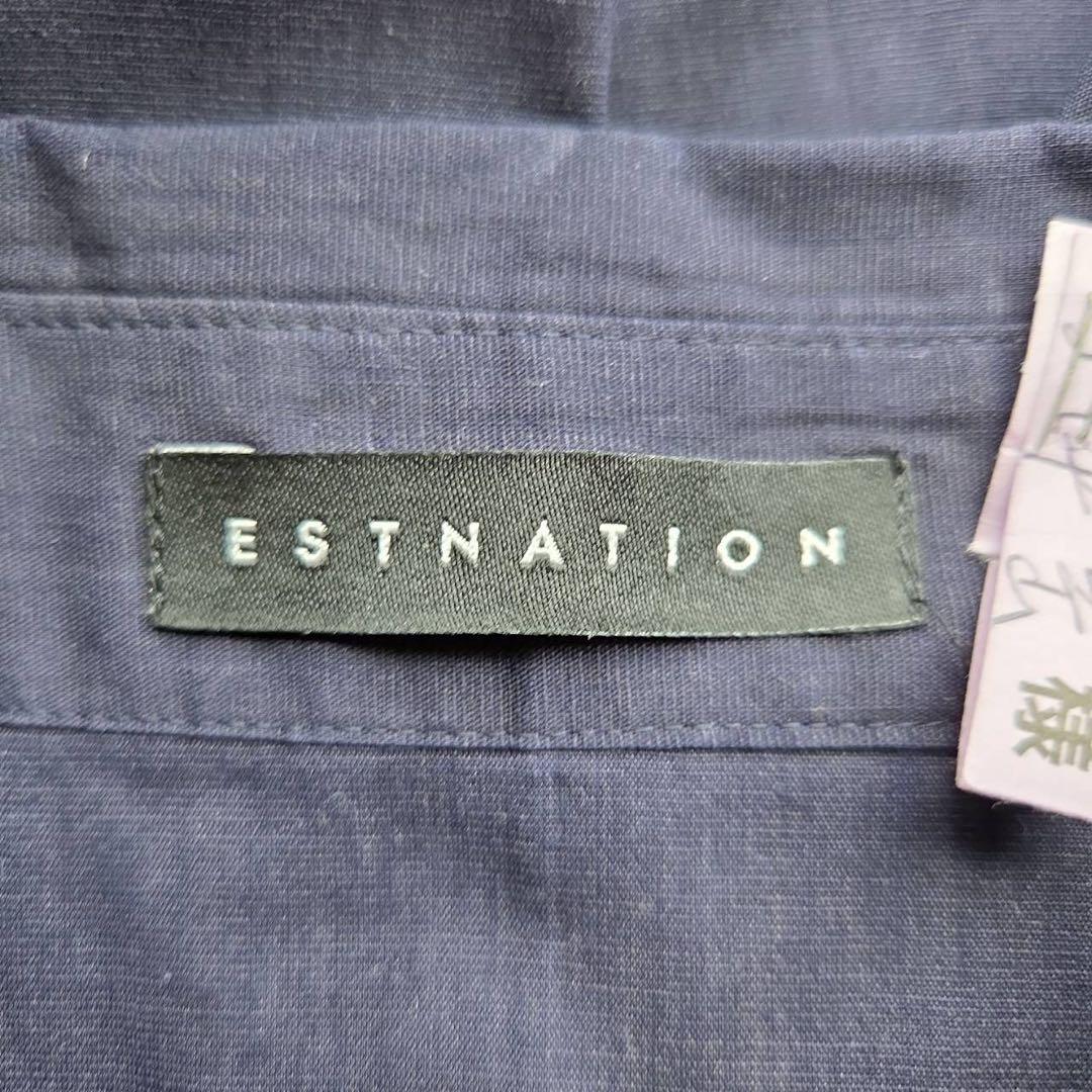 良品✨ESTNATION 麻 リネン混 ブラウス シャツ【36】半袖 ネイビー 良品✨ESTNATION 麻 リネン混 ブラウス シャツ【36】半袖
