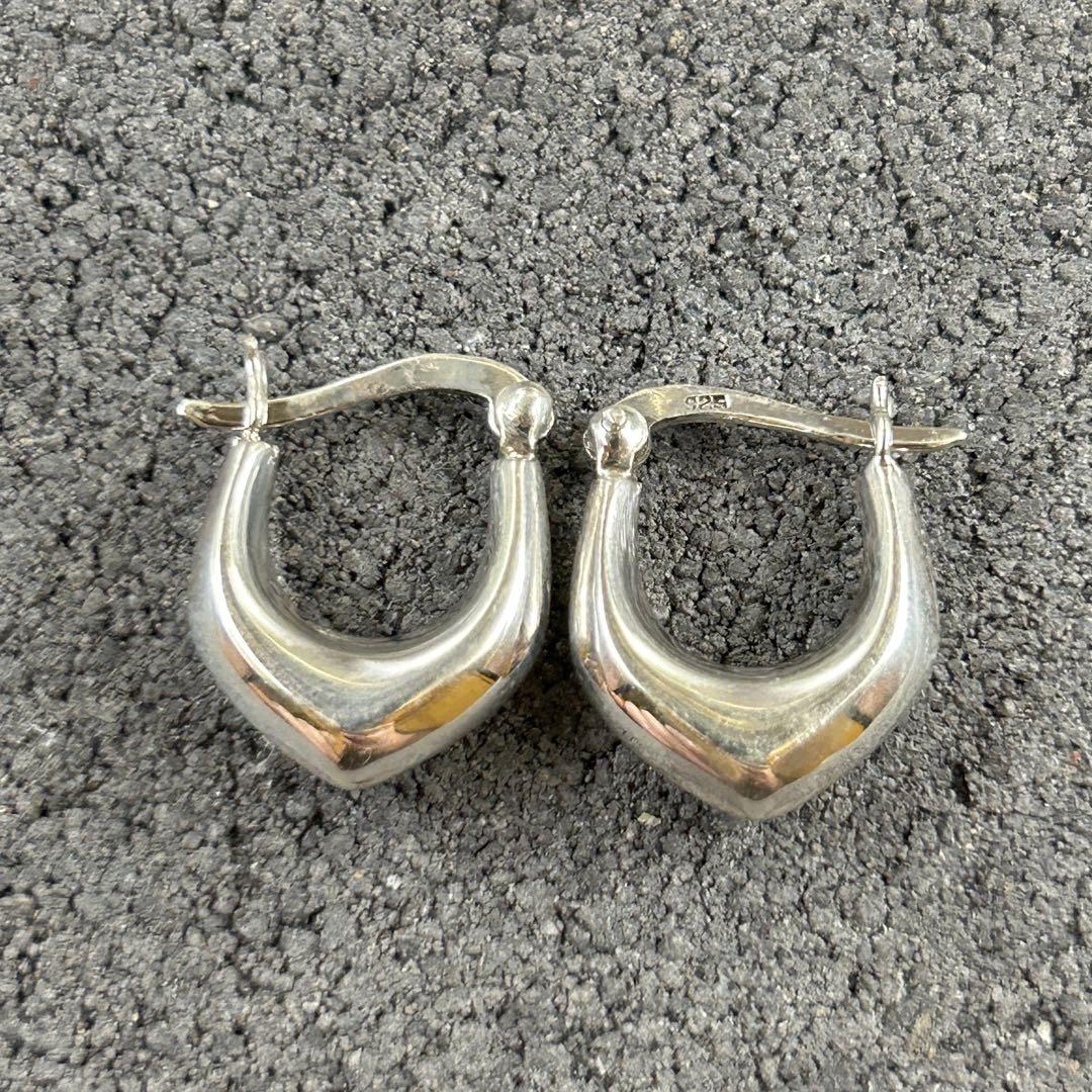 シルバー925 Silver 尖りデザインフープピアス/軽研磨仕上げ/両耳
