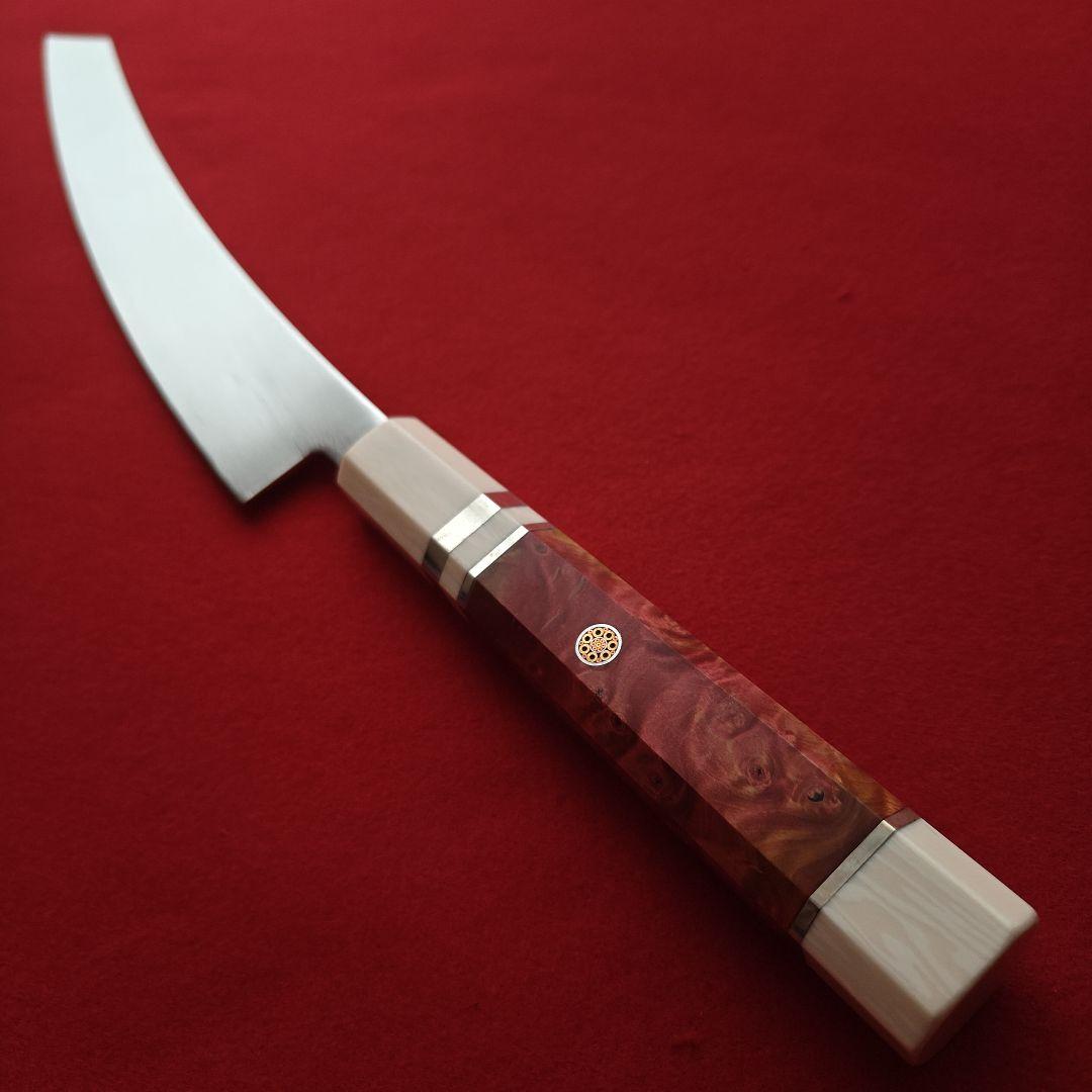 新品 VG10本焼き鏡面 鬼反り 切り付け柳刃包丁 人工象牙 画像3