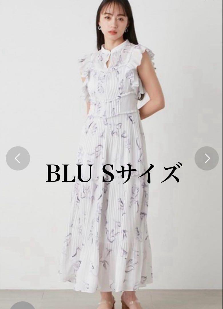 snidel Sustainableプリントプリーツワンピース BLU S