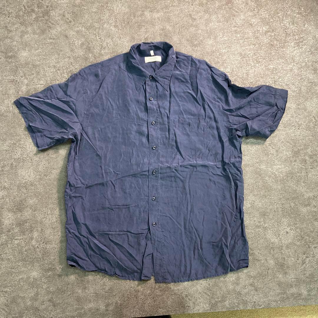 【ヴィンテージ】80’s 無地シャツ 古着usedSM47 シルク100%