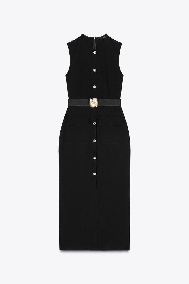 ZARA ワンピース　ベルト付きミディ丈