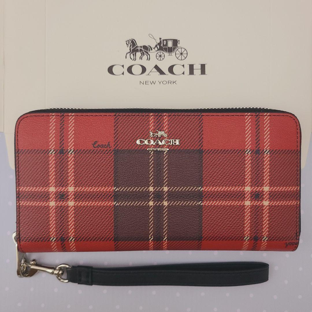 COACHコーチ長財布 レディースのレッド色新品財布 - 長財布
