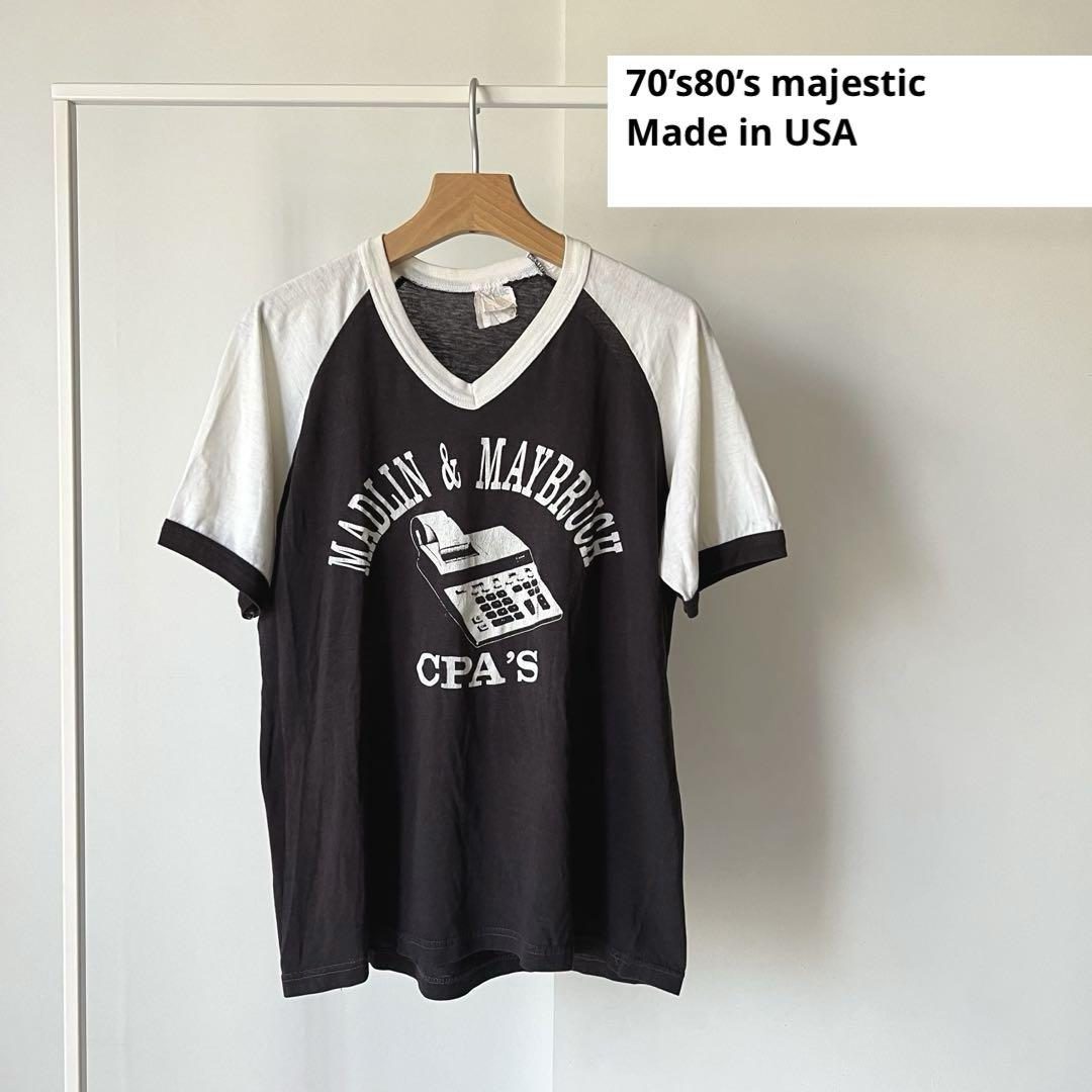 【USA製】70s80s majestic 2トーンTシャツ 黒 フェード
