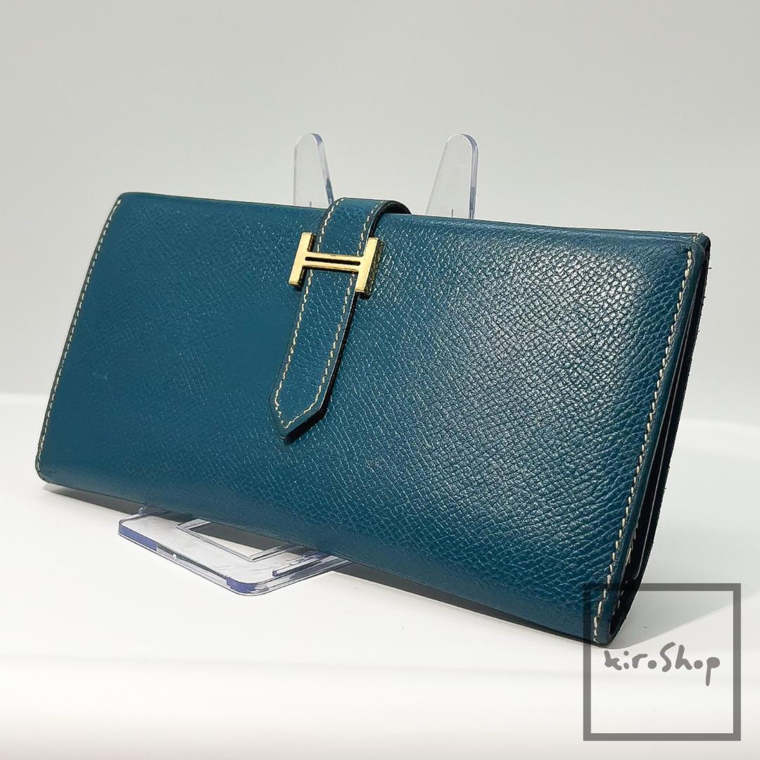 ✨海外輸入品✨値下げ不可⚠️HERMES エルメス べアン デュプリ 三つ折り 美品】HERMES べアンデュプリ ブルー □G刻印 長財布 三つ折り