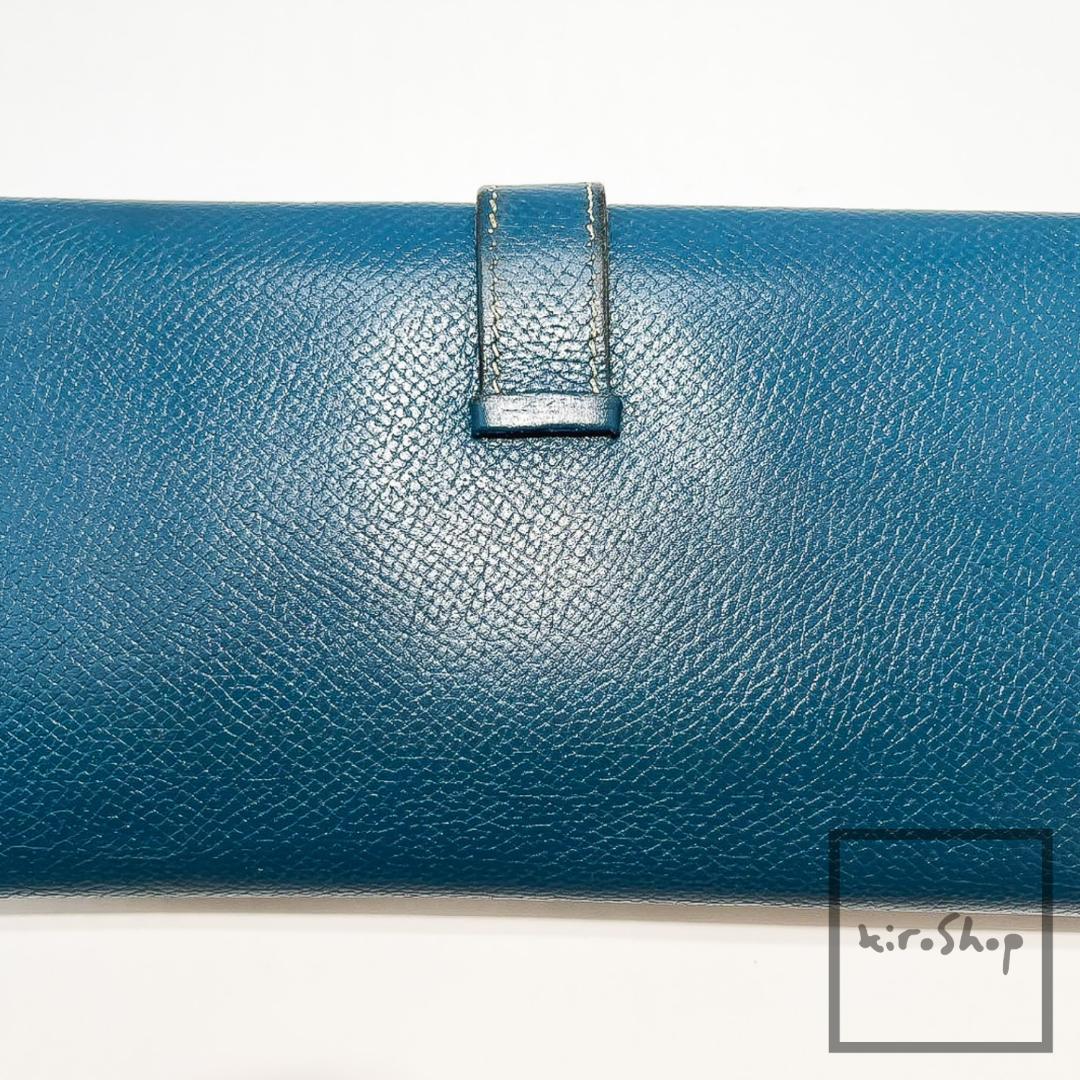✨海外輸入品✨値下げ不可⚠️HERMES エルメス べアン デュプリ 三つ折り 美品】HERMES べアンデュプリ ブルー □G刻印 長財布 三つ折り