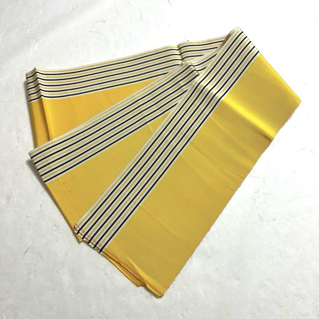 単衣 半幅帯 縦縞模様 銀糸 黄色 PO-3174 単衣 半幅帯 縦縞模様 銀糸 黄色 PO-3174 着物・浴衣