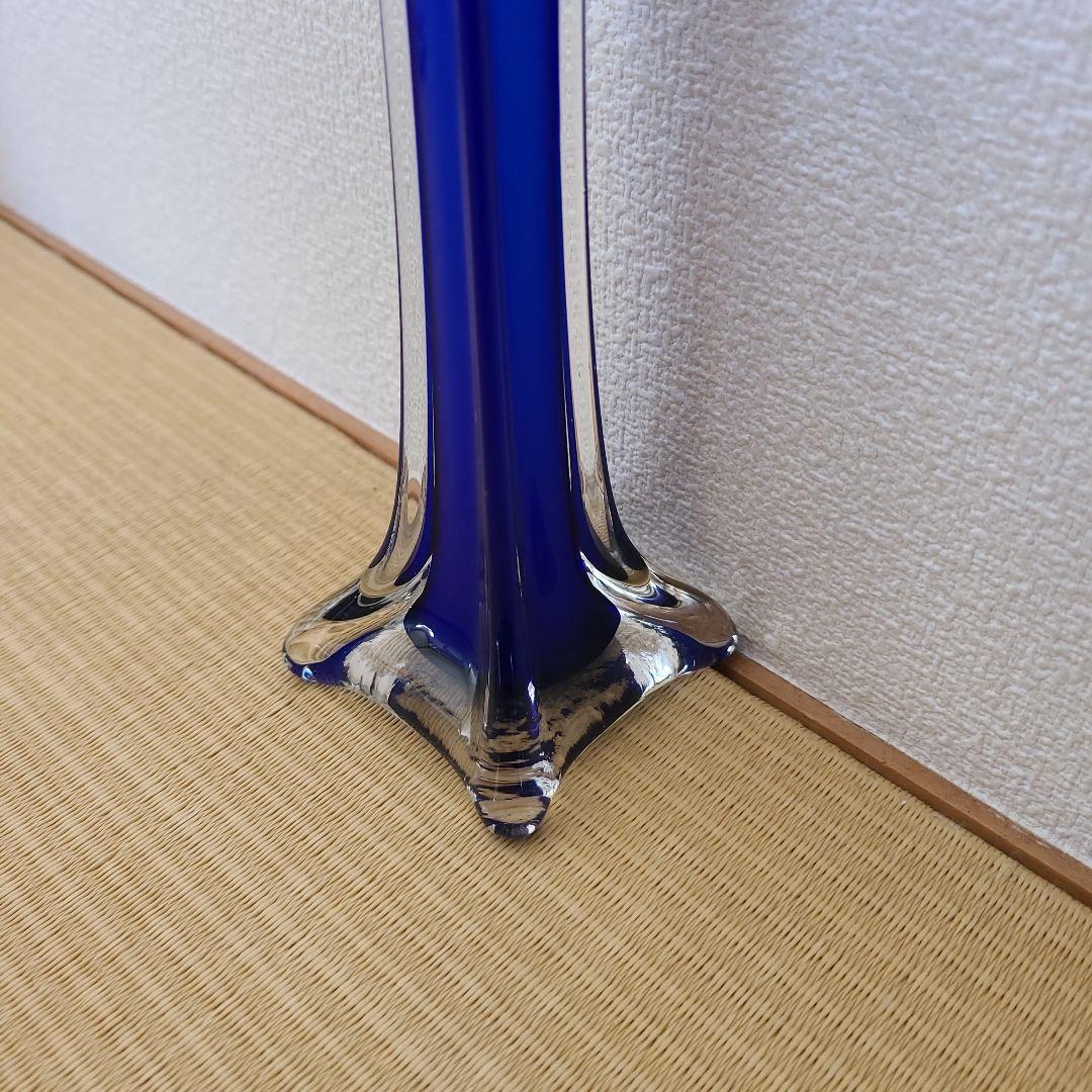 花瓶一輪挿しガラス青細長レトロ