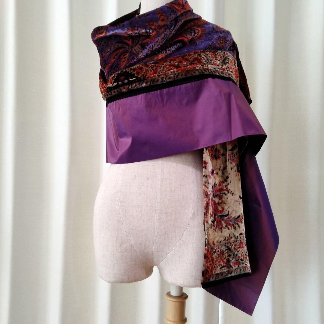 ETRO エトロ 伝統ペイズリー柄 秋冬ショール ベルベット×シルクタフタ 美品