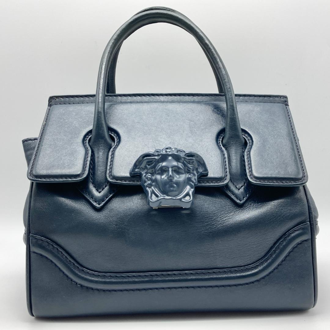 ヴェルサーチ　2way ショルダーバッグ　ハンドバッグ　メデューサ　ネイビー