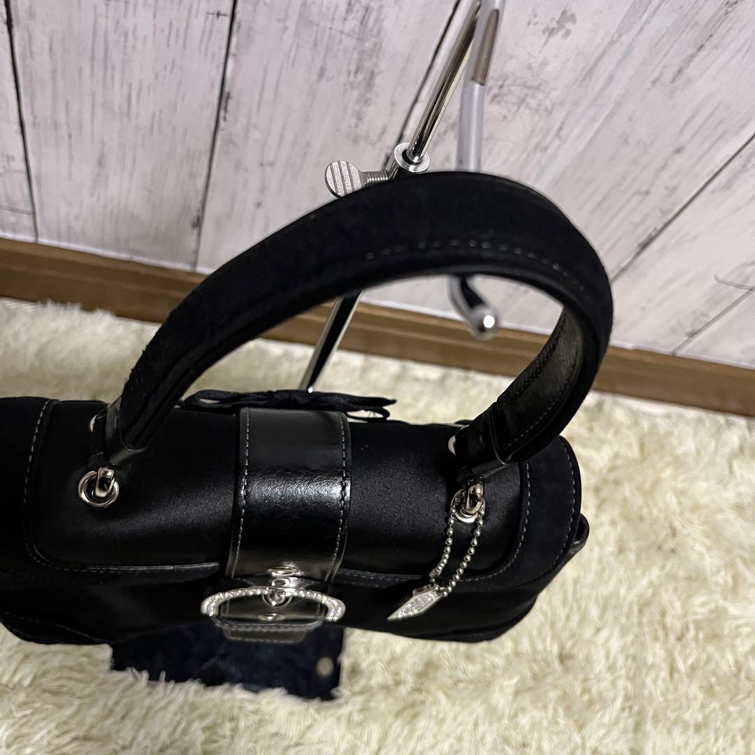 美品 COACH コーチ ミニ ハンドバッグ ラインストーン ナイロン ブラック