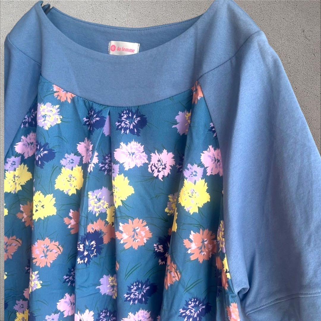 do femme 花柄チュニック カットソー 金ボタン Mサイズ 半袖