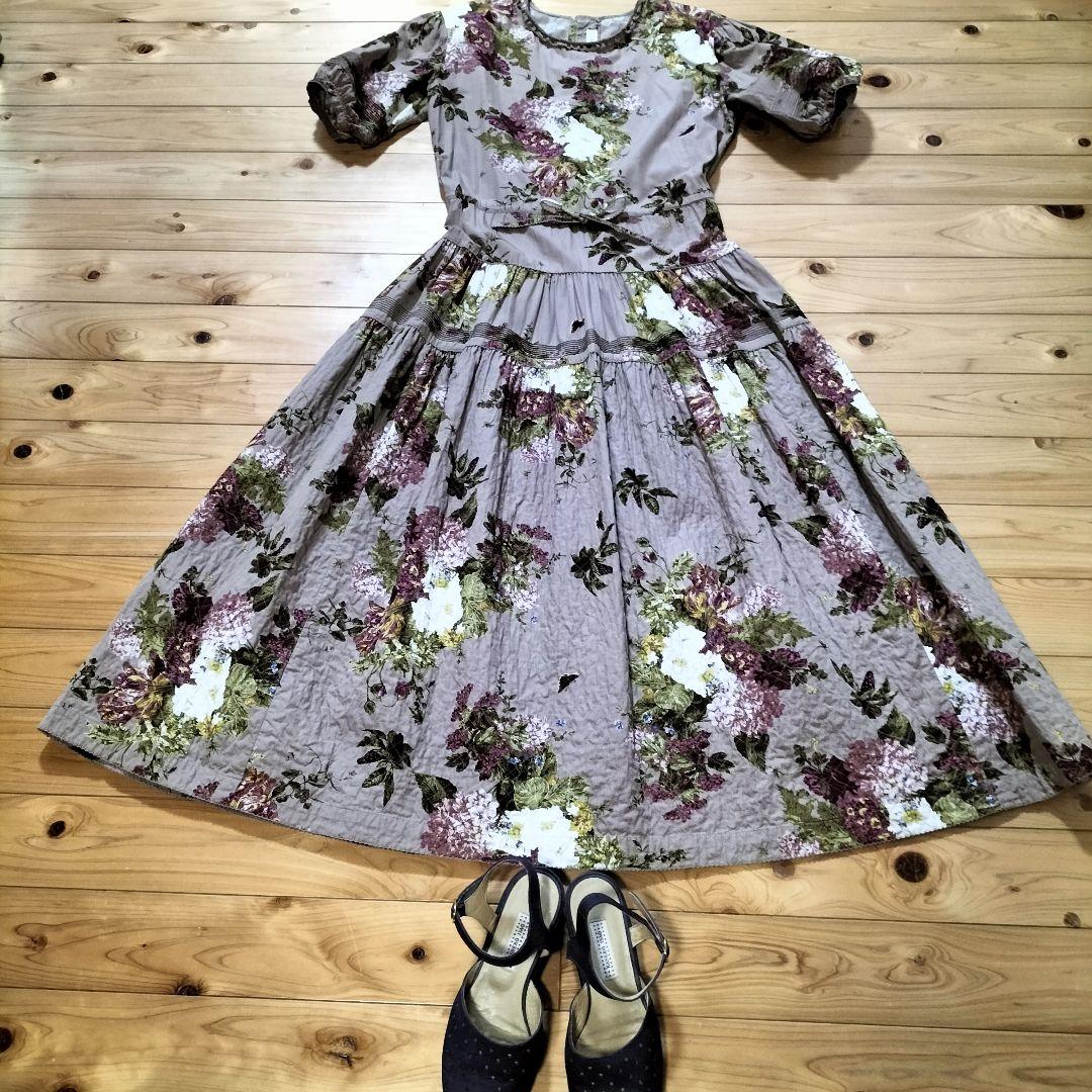 カネコイサオ☆花柄ピンクロングワンピース 半袖 リボン付き カネコイサオ☆花柄ピンクロングワンピース 半袖 リボン付き