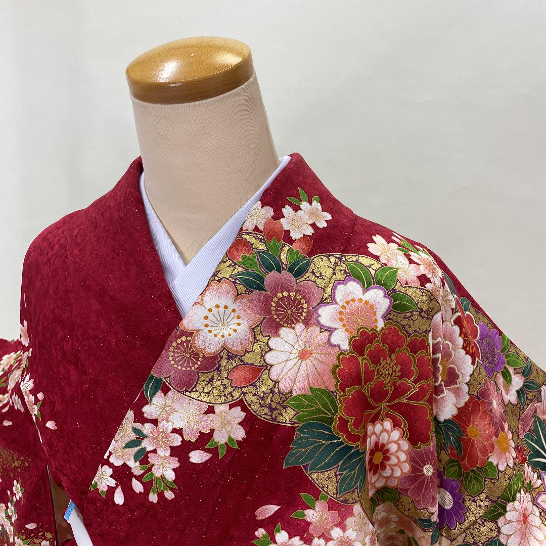 爆買い安いⅶ 振袖 刺繍入り 裄67cm 成人式 D-36 KmYiE-m87168008381 正絹 赤 桜 花柄 超特価通販