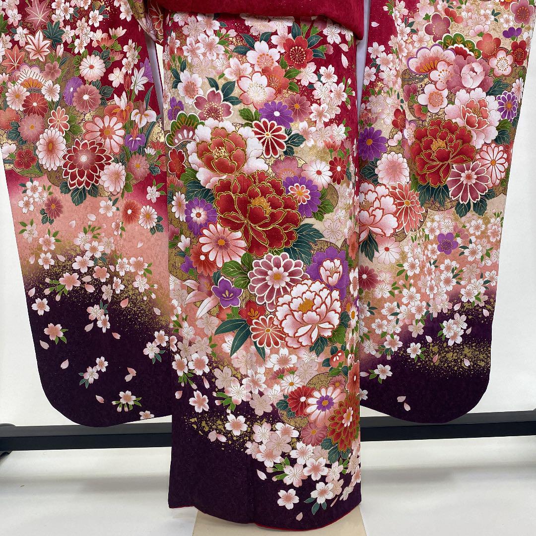 爆買い安いⅶ 振袖 刺繍入り 裄67cm 成人式 D-36 KmYiE-m87168008381 正絹 赤 桜 花柄 超特価通販