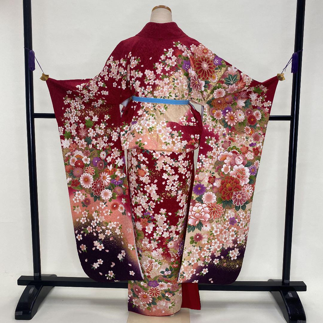 爆買い安いⅶ 振袖 刺繍入り 裄67cm 成人式 D-36 KmYiE-m87168008381 正絹 赤 桜 花柄 超特価通販