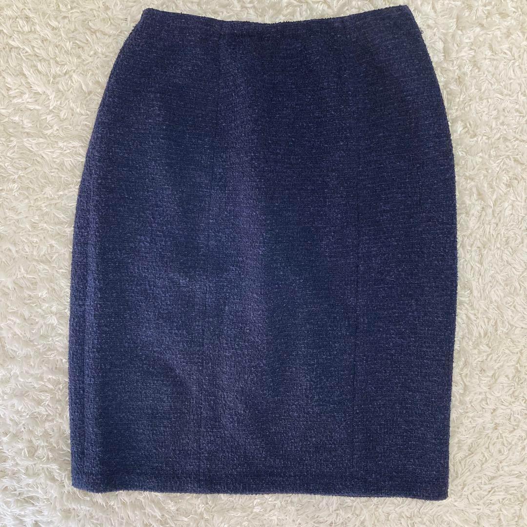 ★美品★シビラ★スカートスーツ★ツイード★ノーカラージャケット★ネイビー★M