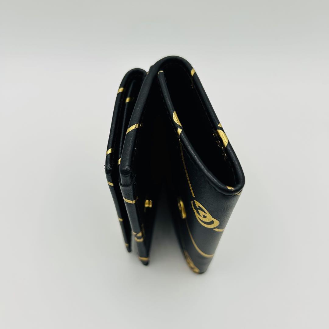 【美品・箱付】GUCCI グッチ　三つ折り財布　マーモント　GG 黒　金
