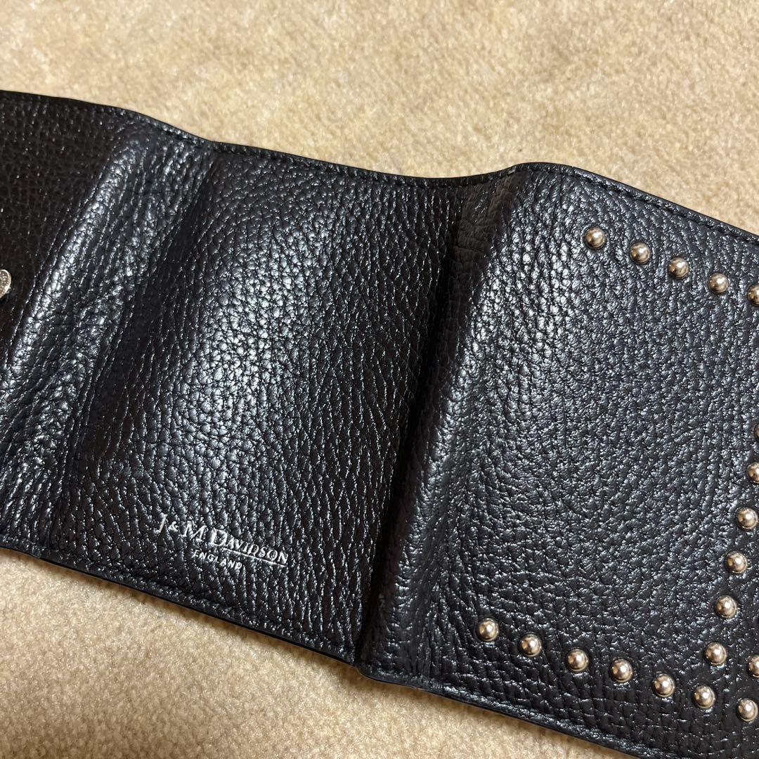 値下 J&M DAVIDSON レザー スタッズ 三つ折り財布 黒 紺