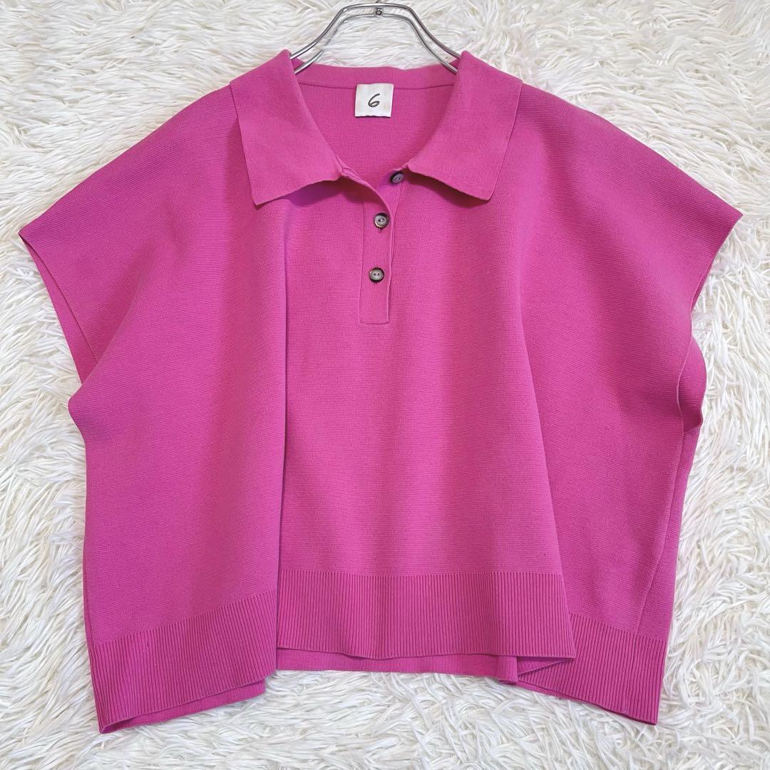 6 ロクSHIRTKNIT ポロシャツニット フレンチスリーブ 半袖カットソー