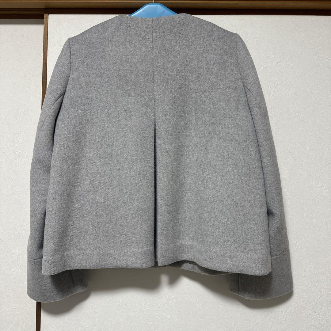 INDEX カシミヤ混ノーカラーショートコート グレー 新品未使用 index カシミヤ混ノーカラーショートコート
