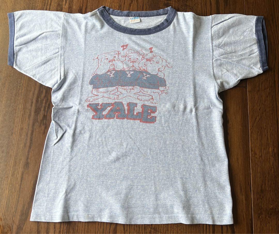 70s vintage YALE 染み込み ブルドッグ リンガーTシャツ 70s vintage YALE 染み込み ブルドッグ リンガーTシャツ