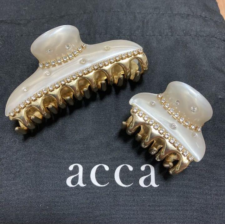 acca ヘアクリップ ホワイト ラインストーン ビジュー ストーン 2点セット