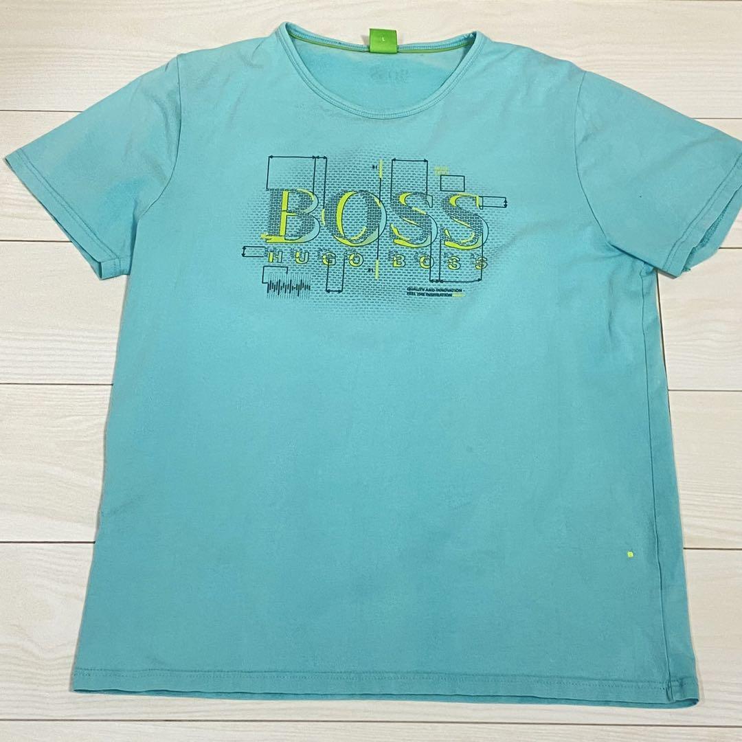 【HUGO BOSS】Lサイズ ロゴプリント メンズTシャツ ミントグリーン