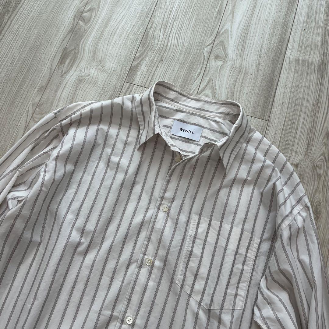 【美品】23SS WEWILL DT SHIRT ストライプシャツ ホワイト L