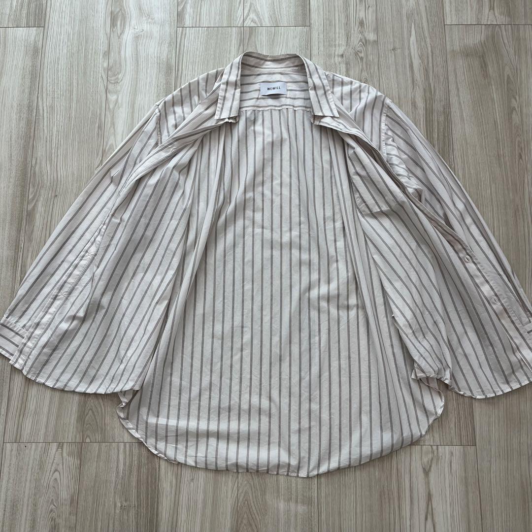 【美品】23SS WEWILL DT SHIRT ストライプシャツ ホワイト L