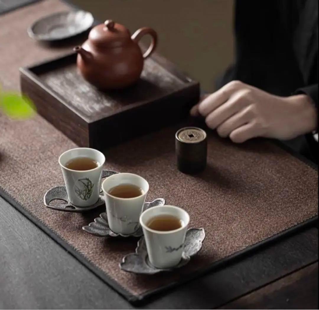 菱花の錫茶托シノワズリ中国茶器ルボンボン台湾茶道具コースター茶杯茶盤茶盆茶巾仕覆