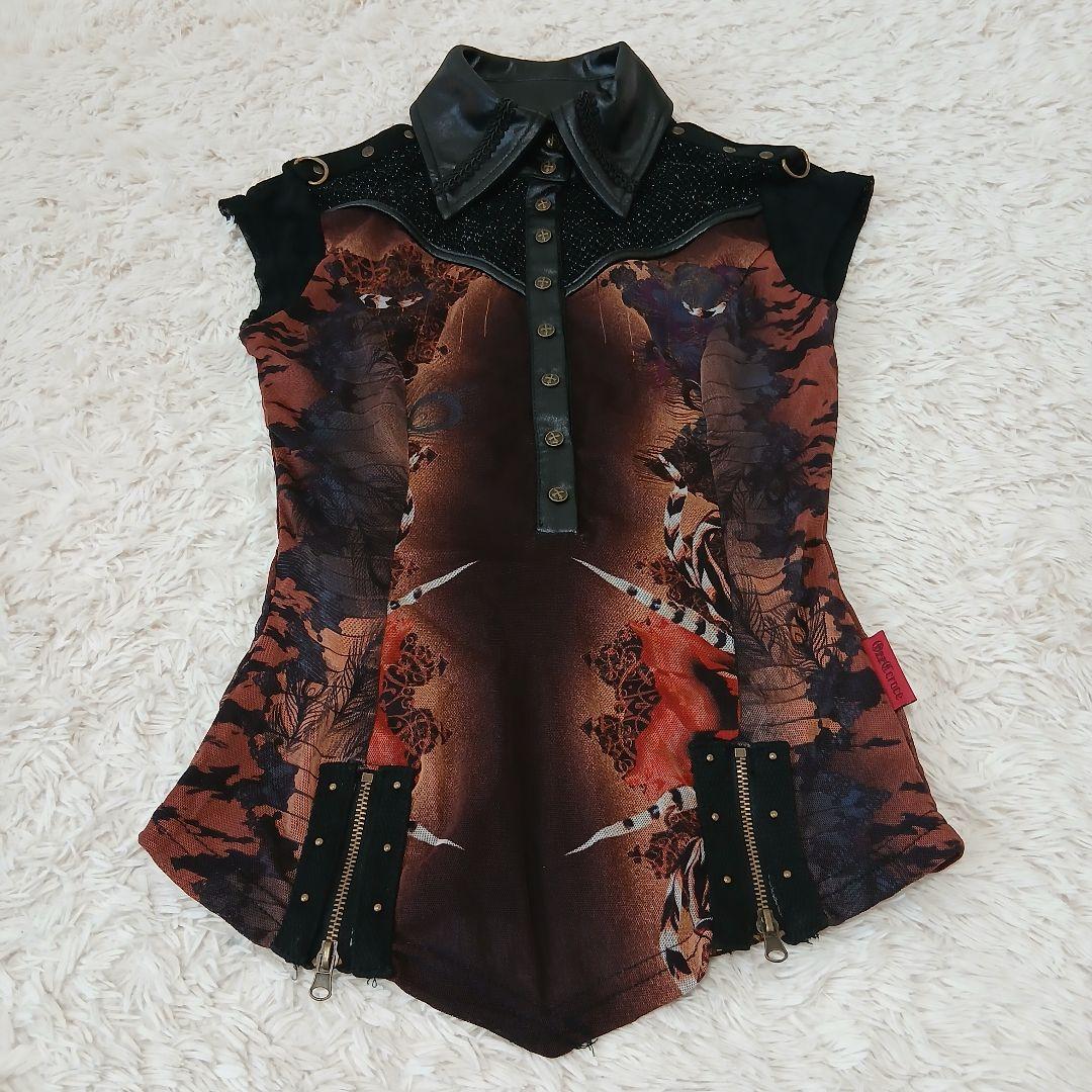 極美品　オッズクローチェ　OzzCroce フレンチスリーブ　異素材　プリント