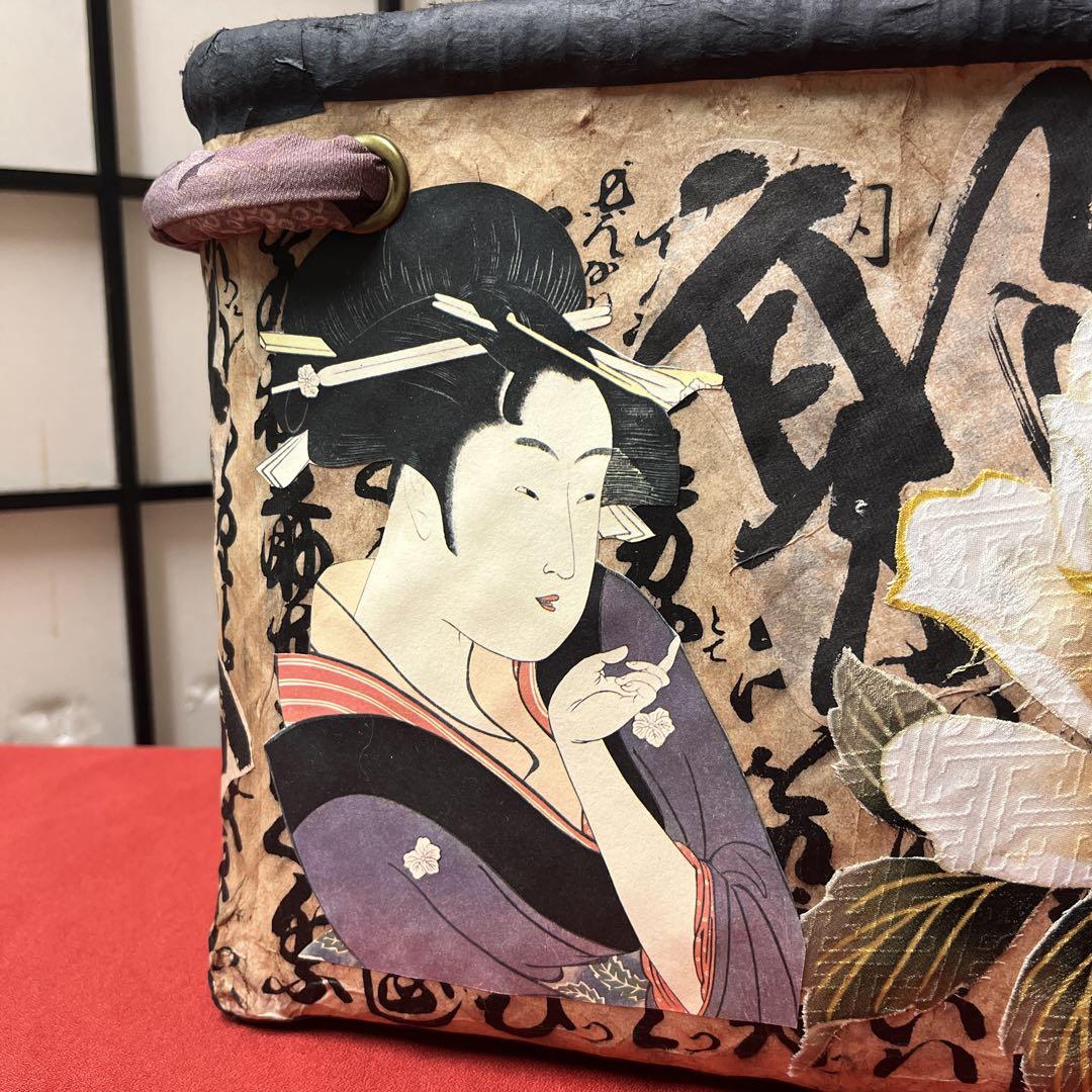 河鍋暁斎 蛙と蛇 浮世絵 一閑張り バッグ かごバッグ ハンドバッグ 和柄 巳年 河鍋暁斎 蛙と蛇 浮世絵 一閑張り バッグ かごバッグ