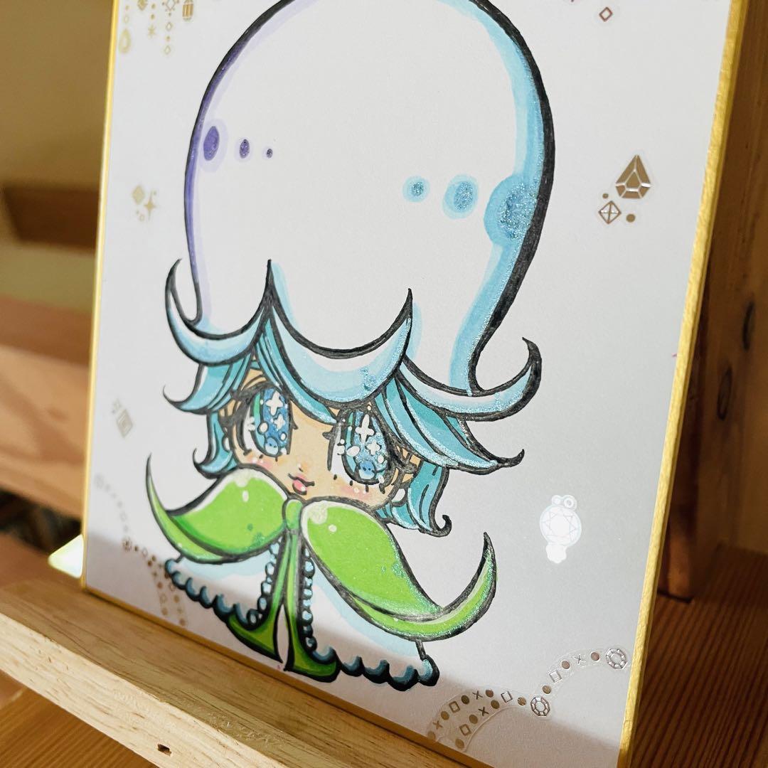 さくらんぼ サクランボ チェリー 青 枠 上 手描き イラスト
